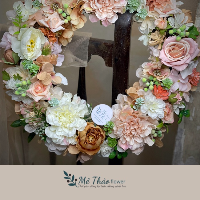 Vòng Nguyệt Quế Treo Cửa Trang Trí Phòng, Decor Phòng Khách, Chật Liệu Hoa Lụa Cao Cấp Mê Thảo Flower