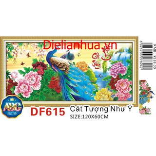 Tranh đính đá chim công Cát Tường Như Ý. Kích thước: 120x60cm