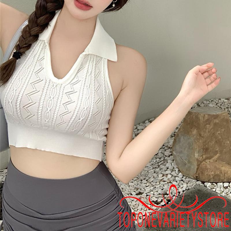 Áo dệt kim không tay cổ chữ V thời trang năng động cho nữ