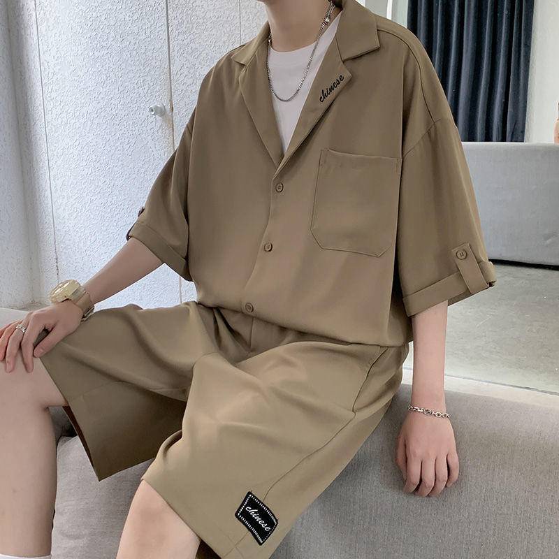 Áo Sơ Mi Ngắn Tay Kèm Quần Short Thời Trang Mùa Hè Cho Nam 24h
