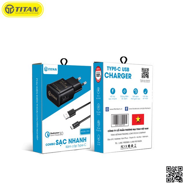 BỘ COMBO SẠC NHANH CHÂN TYPE-C TITAN ST10