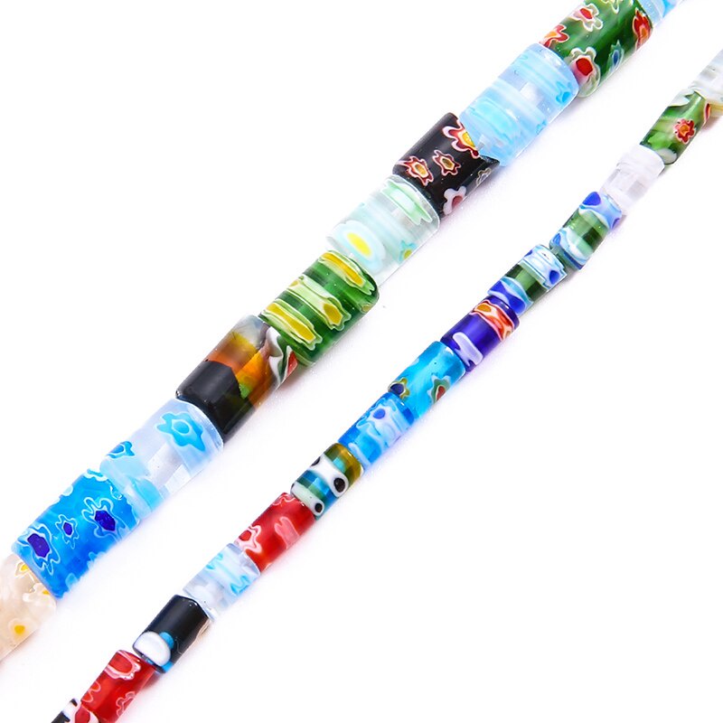 Hạt thủy tinh hình ống họa tiết hỗn hợp làm trang sức thủ công diy