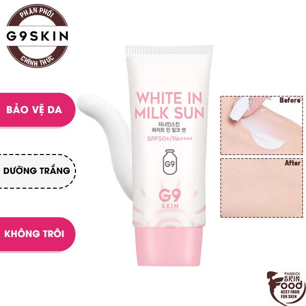 Kem Chống Nắng, Dưỡng Trắng Da G9SKIN White In Milk Sun SPF50+ PA++++ 40g