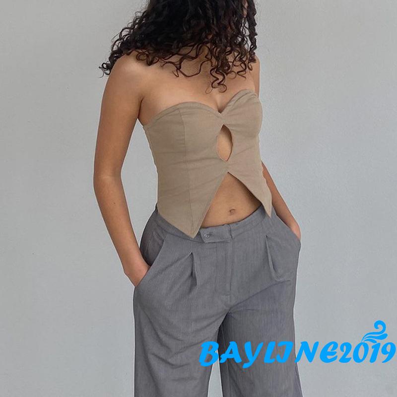Áo Croptop Hai Dây Cổ Chữ V Màu Sắc Trơn Quyến Rũ Dành Cho Nữ