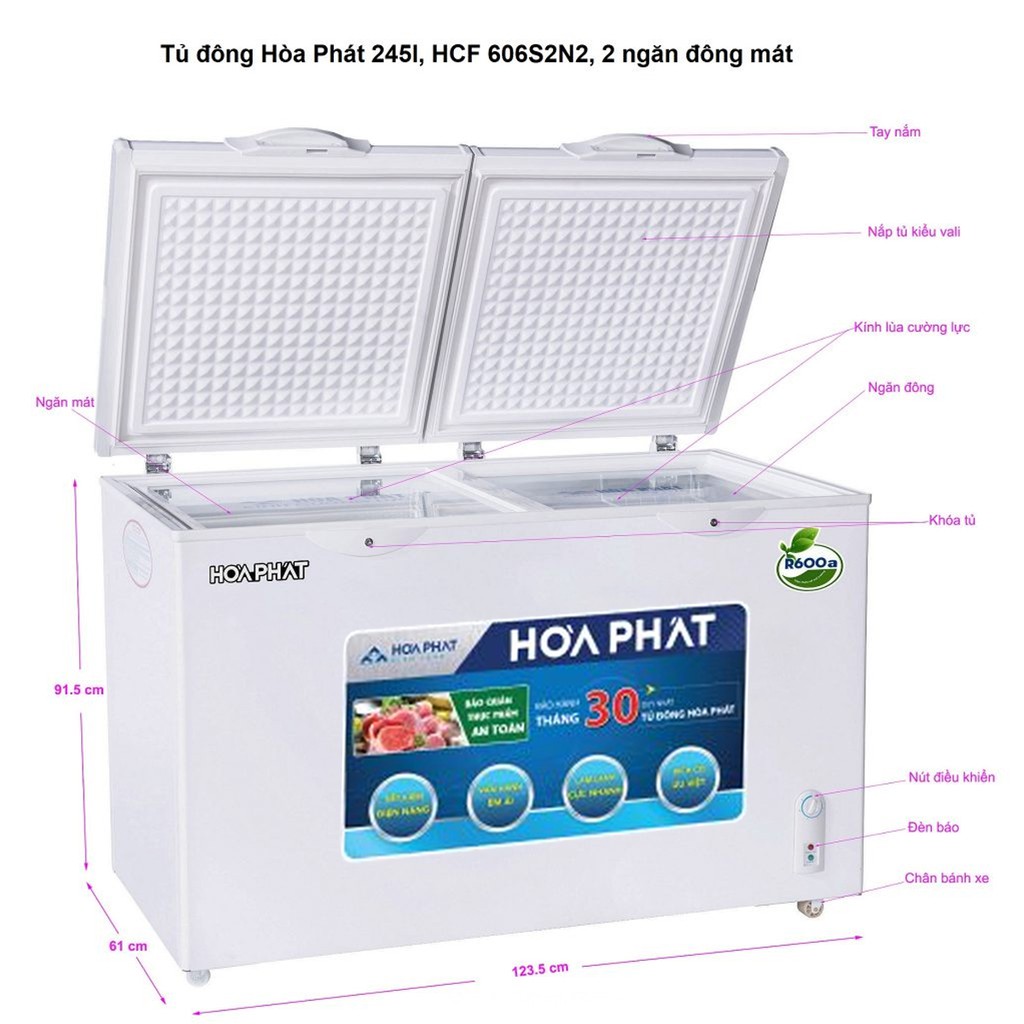 Tủ đông Hòa Phát HCF 606S2Đ2/ HPF BD6245 2 ngăn đông mát - Hàng chính hãng