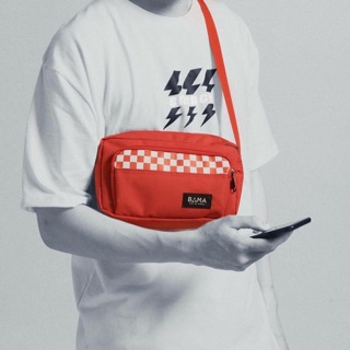 Túi mini bama phối sọc caro màu đỏ