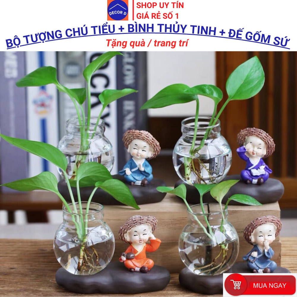 Combo tượng chú tiểu, tượng trang trí, bình hoa  lọ hoa thủy tinh decor trồng cây nuôi cá – Trang trí, tặng quà