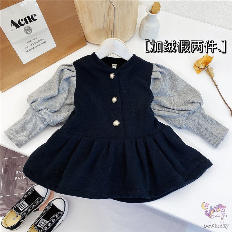 Đầm Nhung Tay Phồng Dài Phong Cách Hàn Quốc Cho Bé Gái