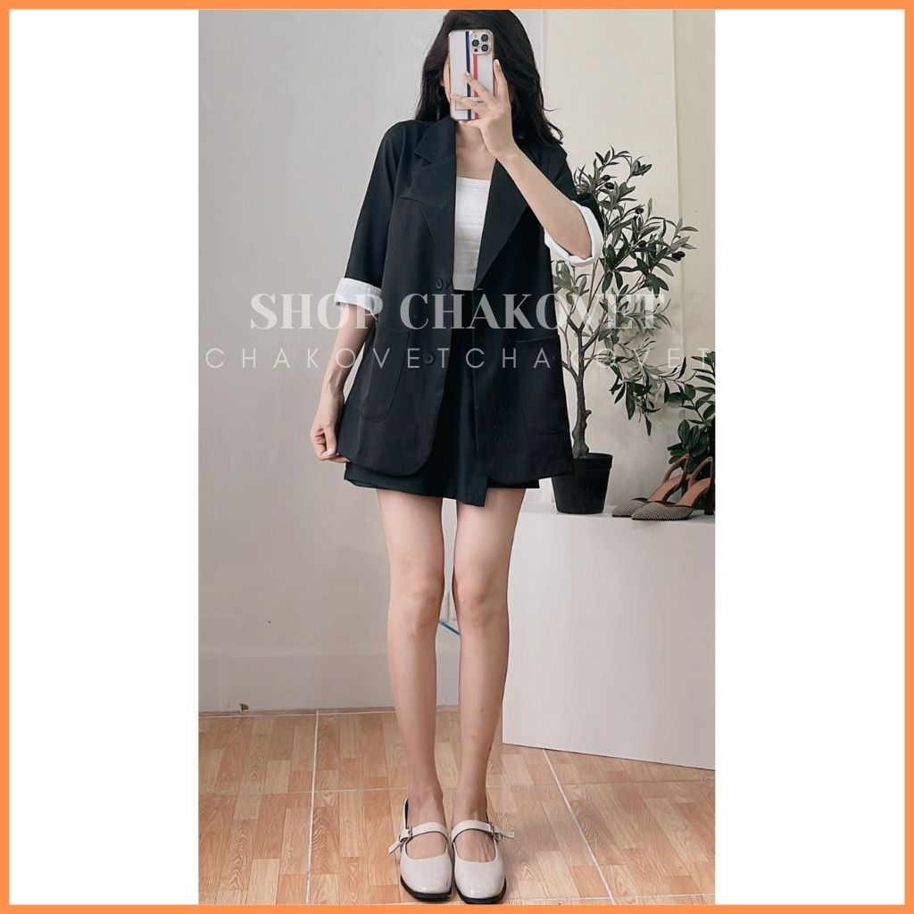 Áo blazer nữ khoác ngoài A8238 kiểu áo tay lỡ 1 lớp  dáng suông rộng thích hợp mùa xuân hè - CHAKOVET