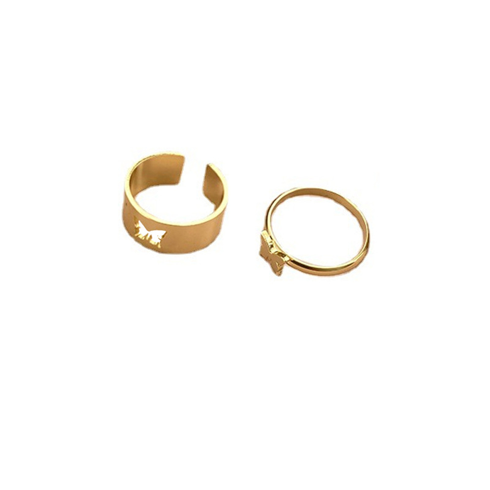 Bộ 2 Cái Trang Sức Rỗng|Bộ 2 Nhẫn Hình Bướm Nhiều Màu Sắc Phong Cách Vintage Có Thể Điều Chỉnh Thời Trang Cho Nữ