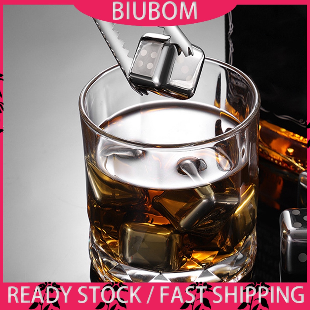 <biuboom> 1 Set Ice Cubes Anti-deformation Reusable Stainless Steel Quick Cooling Whiskey Chilling Stones for Bar