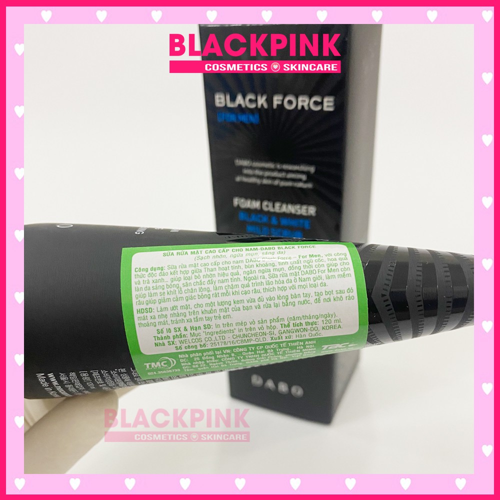 Sữa rửa mặt nam Dabo Black Force Hàn Quốc, tinh chất than hoạt tính giúp sạch nhờn sạch mụn 120ml