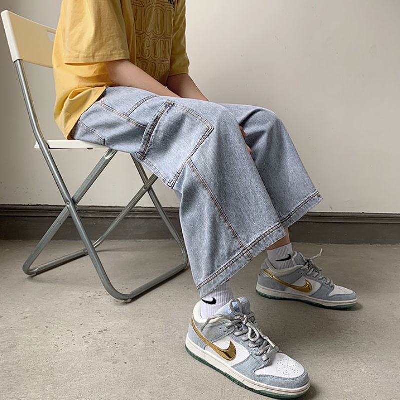 Quần Jean Ống Rộng Phối Túi Lớn Phong Cách Retro Nhật Bản Cho Nam