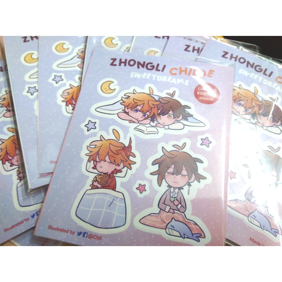 Genshin Impact - Sticker Zhongli và Childe đáng yêu (tự vẽ)