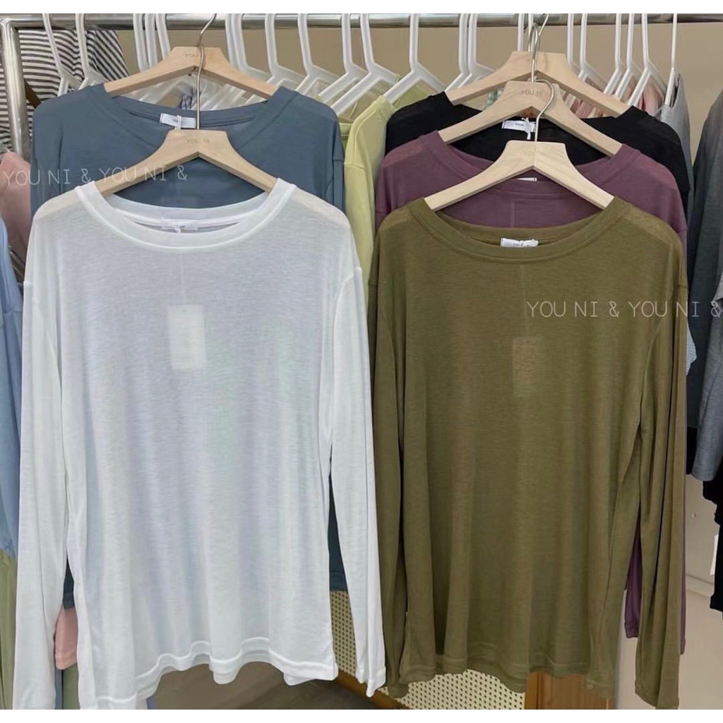 Áo Phông Cotton Giấy Trơn Form Rộng Dài Tay - Áo Thun Nữ Cổ Tròn (có ảnh thật)