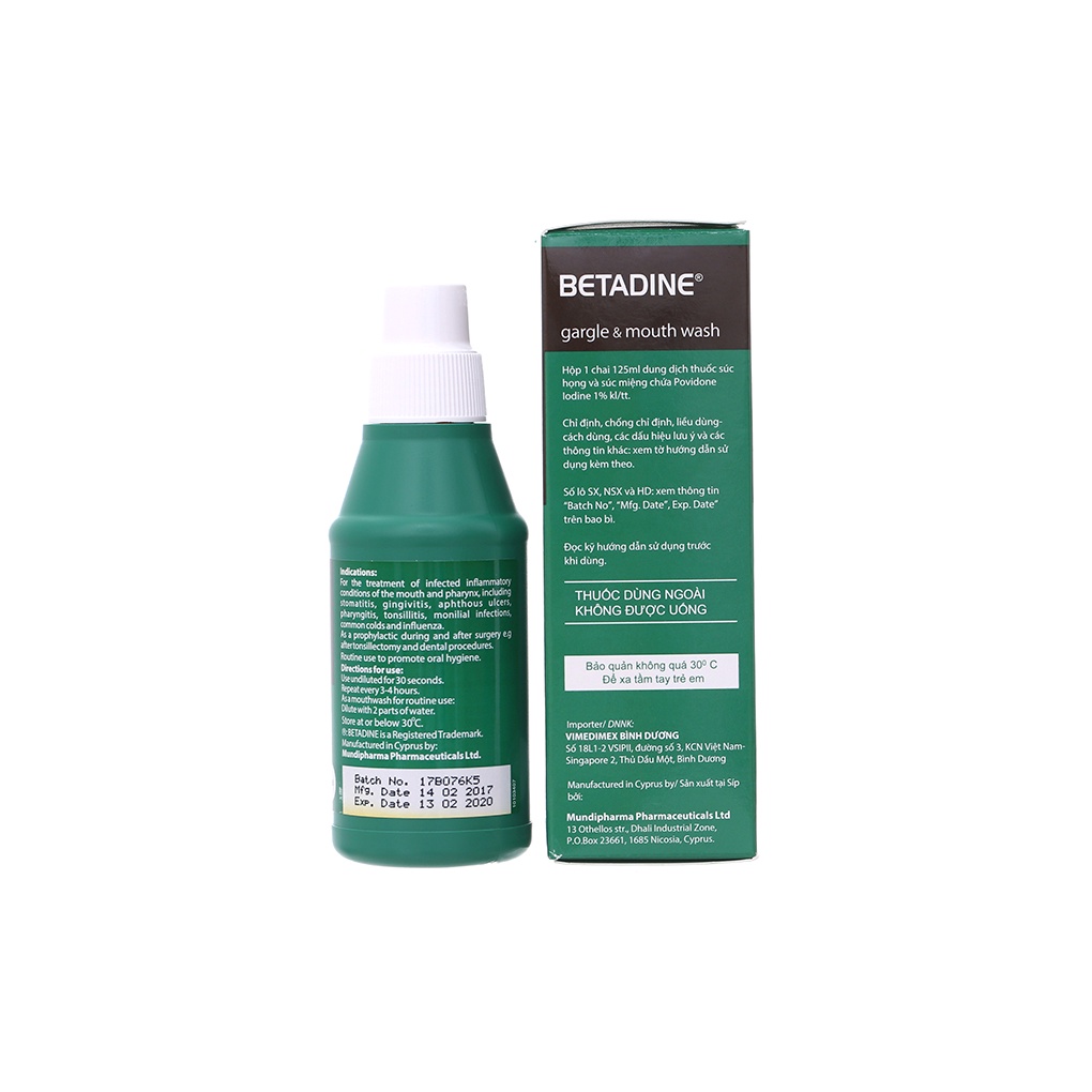 Súc họng Betadine phòng nhiễm khuẩn khoang miệng chai 125ml Azdoctor