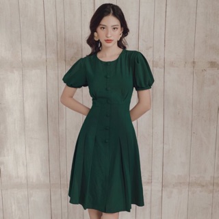 Đầm váy freesize xanh lính cổ tròn