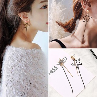 Bông Khuyên Tai Dài Hàn Quốc Khung Ngôi Sao Đen Mix Dây Dài Đơn Giản Cực Sang Chảnh ^^