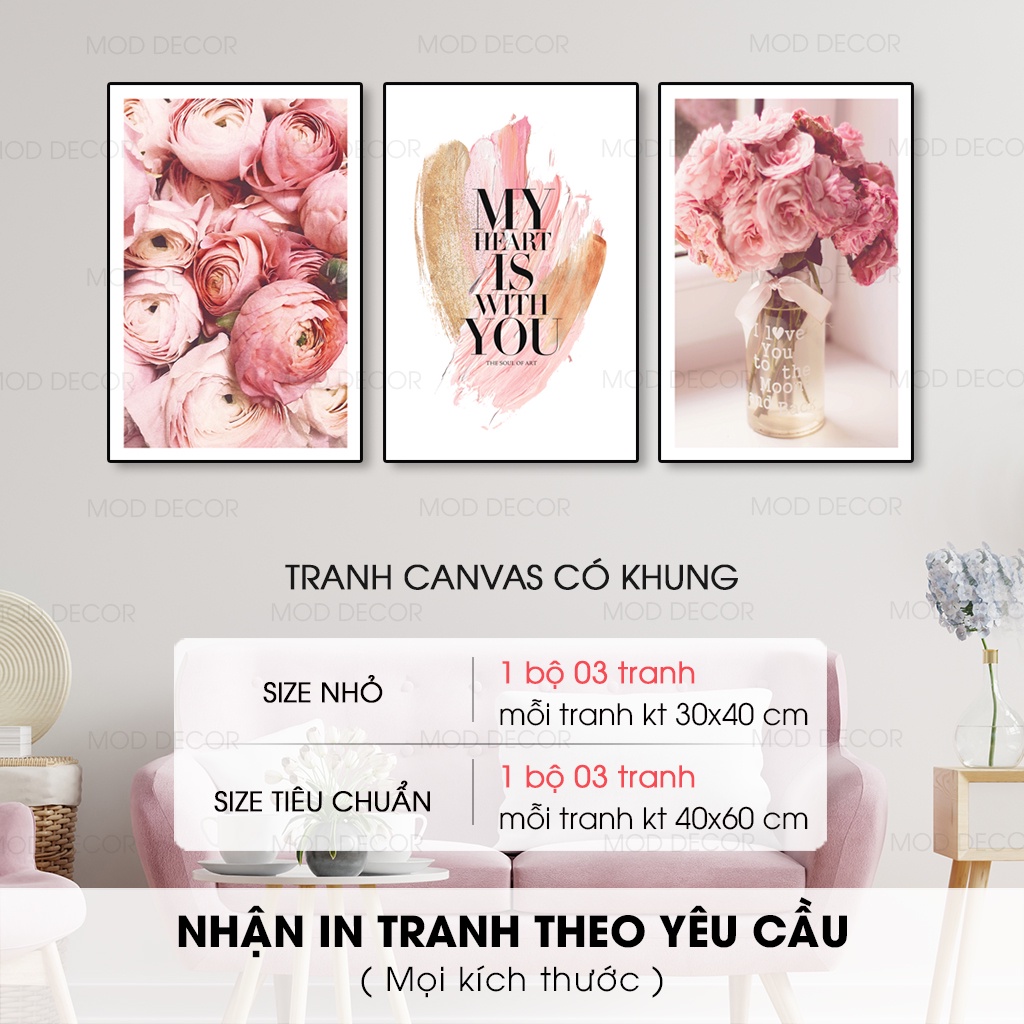 Tranh Treo Tường Decor, Tranh canvas có khung hiện đại treo phòng khách, phòng ngủ, Có tặng móc đi kèm | MOD