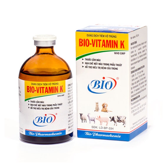 Bio Vitamin K cầm máu cho chó, mèo, heo, gà, vịt chai 100ml