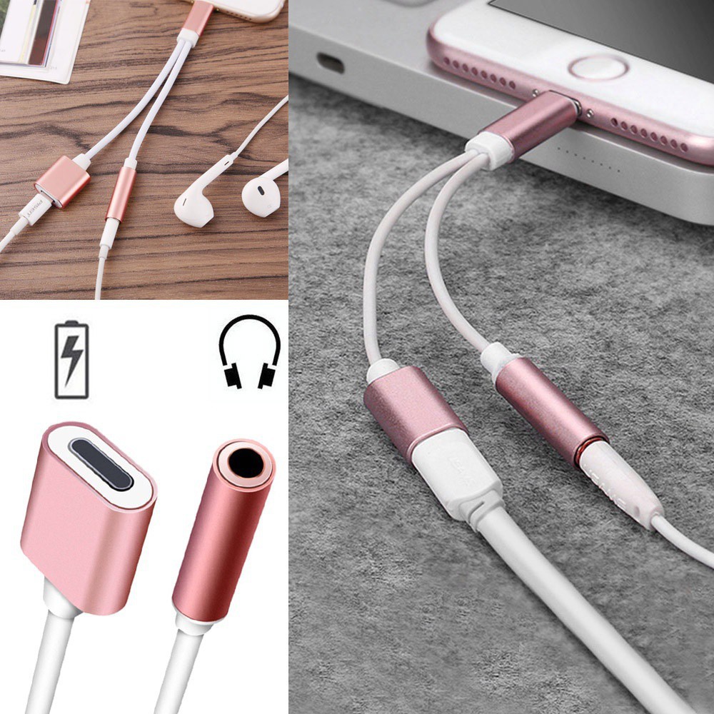 Dây chia tai nghe và cáp sạc 2 trong 1 jack cắm 3.5mm hỗ trợ hệ điều hành IOS10.2