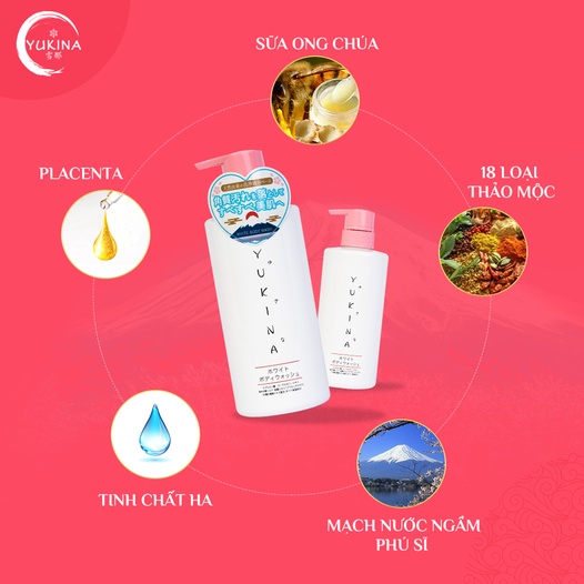 Sữa Tắm Trắng, Mềm Mịn Da, Yukina White Body Wash Nội Địa Nhật 500ml - An Toàn Cho Trẻ Sơ Sinh Và Mẹ