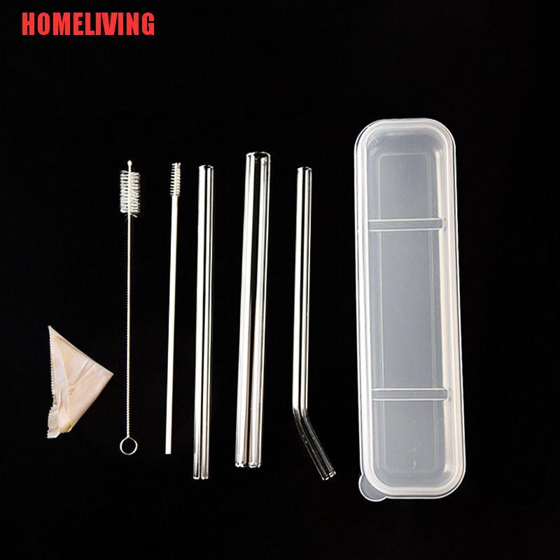 Bộ 3 Ống Hút Thủy Tinh Trong Suốt Tái Sử Dụng Được Kèm Cọ Vệ Sinh