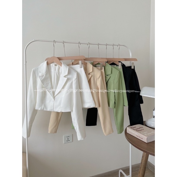 [Hàng sẵn] SET ÁO BLAZER CROPTOP KÈM CHÂN VÁY CHỮ A CÓ CHUN LƯNG SAU