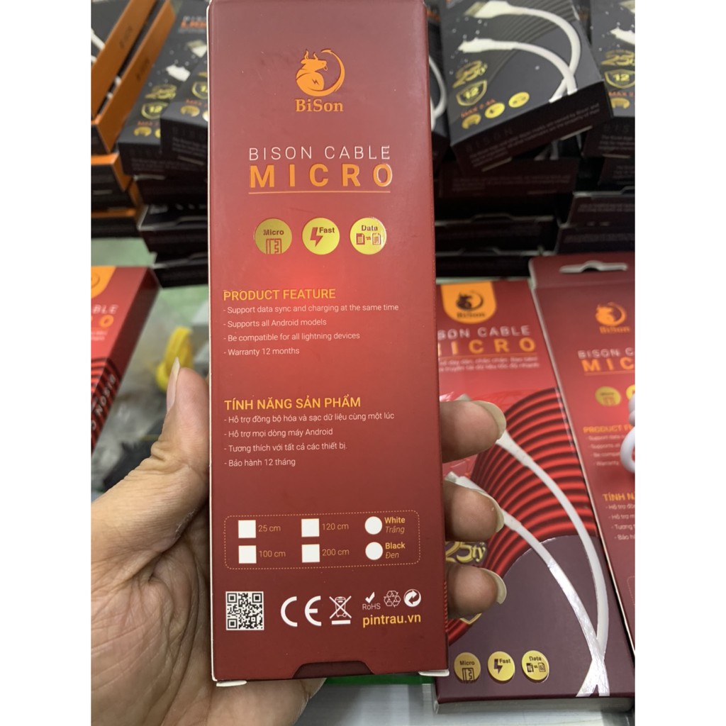 Cáp sạc micro usb Bison, bảo hành 12 tháng