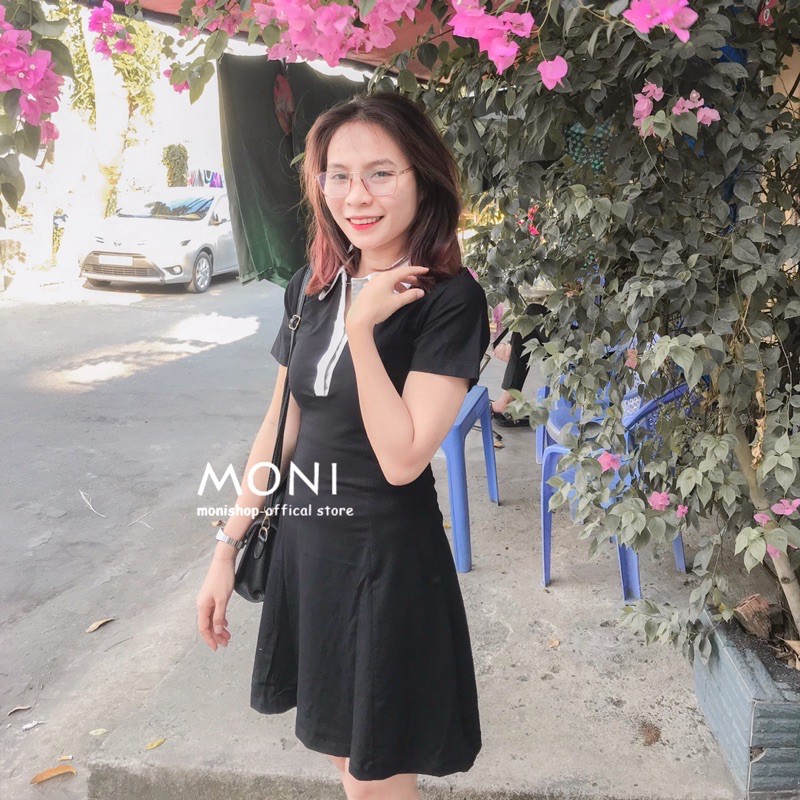 Đầm polo thun cổ sơ mi viền trắng màu đen D31 | BigBuy360 - bigbuy360.vn