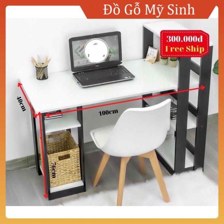 Bàn làm việc bàn gỗ kèm kệ sách MDF thông minh phối màu màu Đen trắng, Đồ gỗ mỹ sinh cao cấp