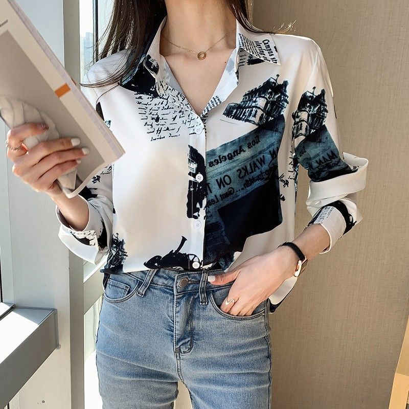 áo kiểu nữ sơ mi áo sơ mi áo sơ mi tay ngắn áo croptop Áo Sơ Mi Chiffon Tay Dài Màu Sắc Tương Phản Thời Trang Xuân Thu Phong Cách Hong Kong 2022 Cho Nữ