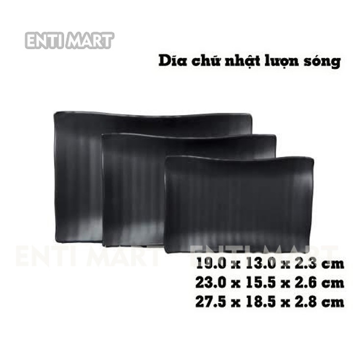 Dĩa Chữ Nhật Nhựa Melamine size 23x15.5cm Đen Nhám ( MS58)