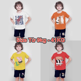 [ Size từ 9-40 kg ] Bộ quần áo in hình thú Sorakids  cho bé trai  2-10 tuổi Bộ quần áo trẻ em chất cotton 100% 2