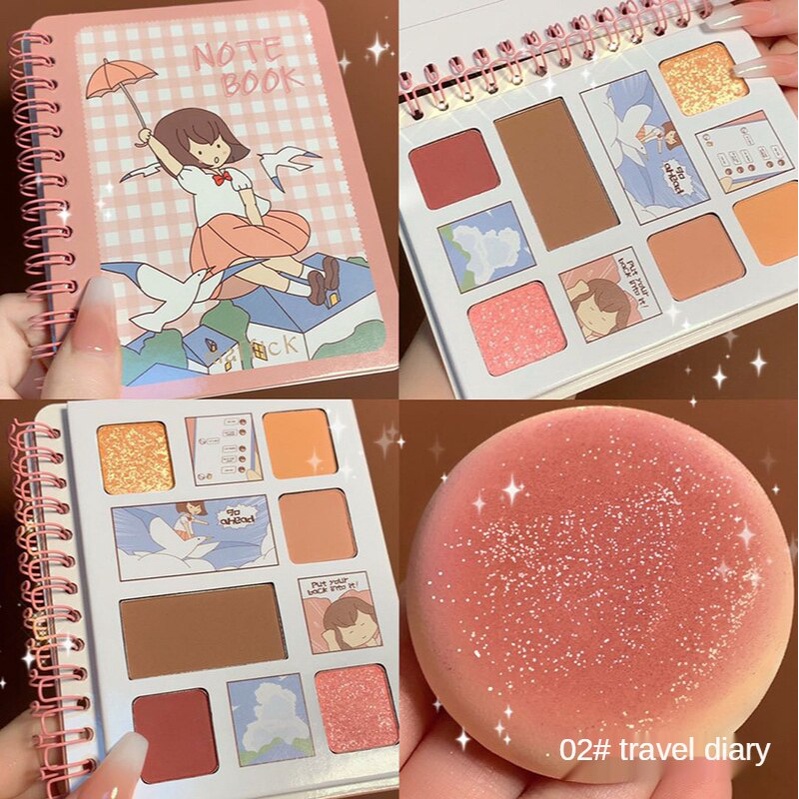 Eyeshadow Palette 6 Colors Earth Tone Milk Tea Fashion Notebook Style Girls