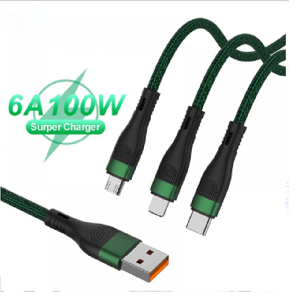 Cáp Sạc Nhanh 3 Trong 1 Cổng USB Type C 100W 6A Dành Cho Điện Thoại Di Động
