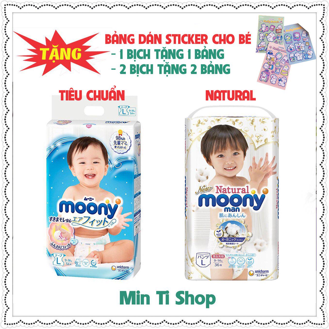 Mã SKAMPUSH01 giảm 10% Tã dán quần bỉm Moony xanh tiêu chuẩn NB90 S84 M64