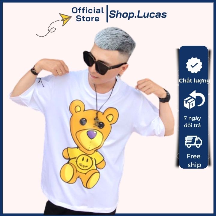 Áo thun nam nữ áo phông unisex form rộng tay ngắn giấu quần, trùm mông gấu d rew - shop.lucas