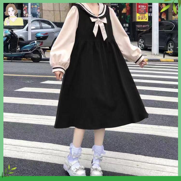 🎀váy babydoll váy babydoll Đầm Chữ a Tay Dài Cổ Thủy Thủ Phong Cách Nhật Bản Thời Trang Mùa Xuân Mới Cho Nữ