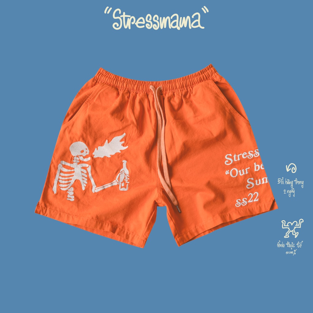 Stressmama Quần Shorts OBS SHORTS màu Cam chất liệu bố 100% Cotton, chi tiết thêu, thoáng mát Local Brand