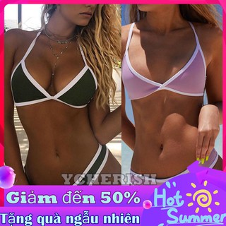 Bộ bikini 2 mảnh màu trơn viền trắng thời trang gợi cảm cho nữ