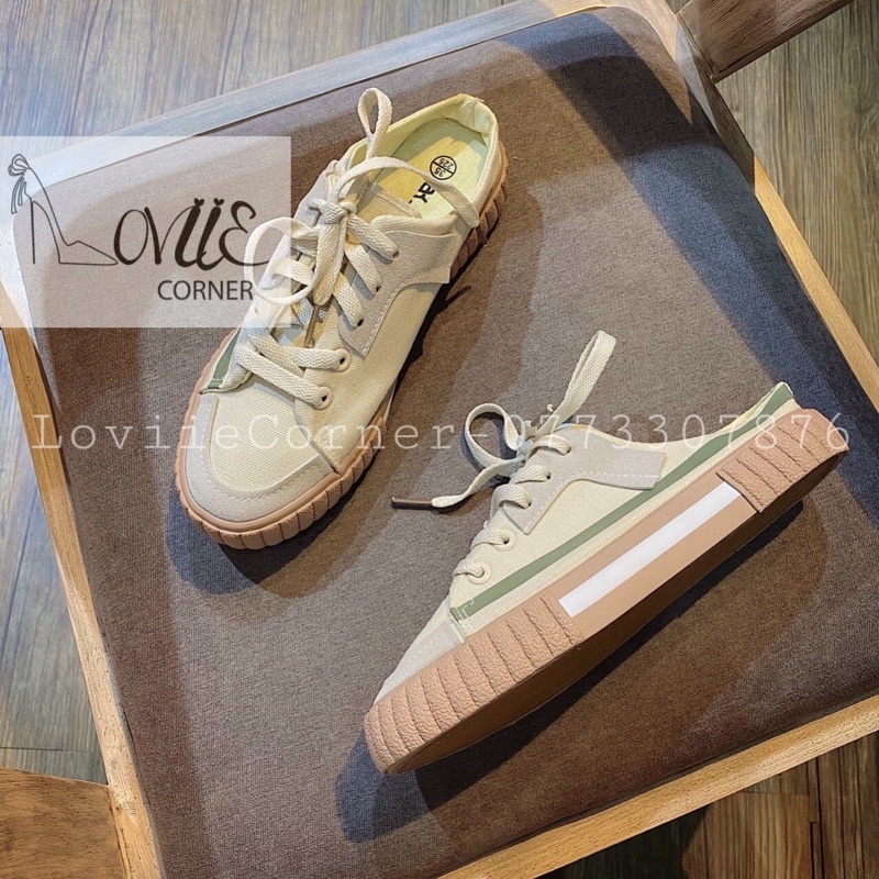 SỤC BATA LOVIIECORNER - GIÀY ĐẠP GÓT THỂ THAO TRẮNG TRƠN NỮ THỜI TRANG VẢI ĐỘN ĐẾ  B200821