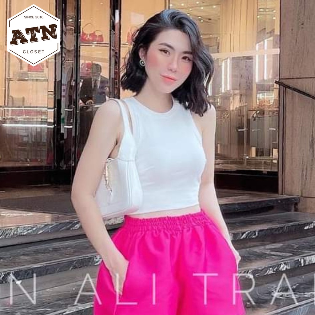 Áo Ba Lỗ Nữ Kiểu Croptop Hở Vai Chất Borip Dày Mịn Co Giãn 4 Màu Trắng Đen Hồng Vàng Ảnh Chụp Thật