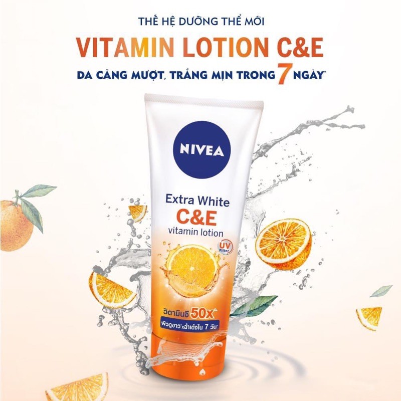 Tuýt 320ml sữa dưỡng thể kích trắng da NIVEA ẼXTRA WHITE C&E vitamin lotion Thái Lan.