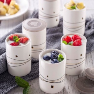 Bộ 4 cốc làm sữa chua Bear bằng sứ