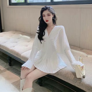Váy dập ly dáng xoè cổ V (kèm hình thật)