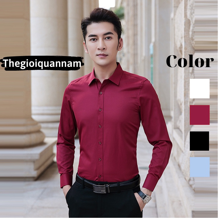 Áo sơ mi nam dáng ôm body cao cấp sang xịn mịn, áo sơ mi hàng Việt Nam chất lượng cao Màu Đỏ Đô