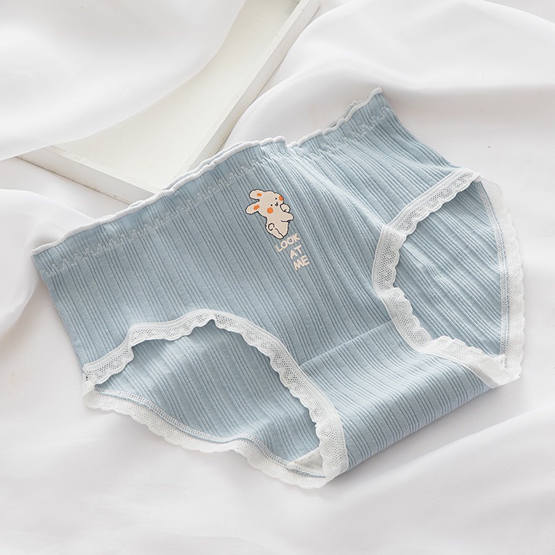 Quần Lót Nữ Cotton Tăm Phối Viền Ren Ren Thoáng Khí Họa Tiết Gấu/Thỏ Dễ Thương 345