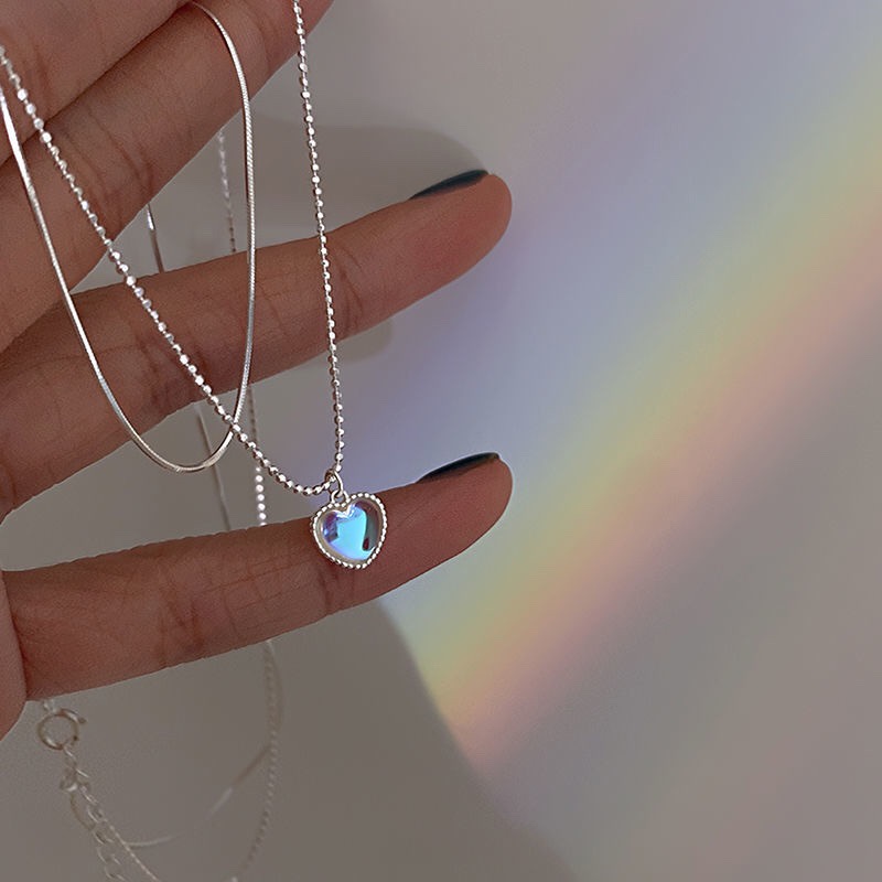 Dây Chuyền Hai Lớp Hình Trái Tim Đá Cầu Vồng - Vani Store - TS000636