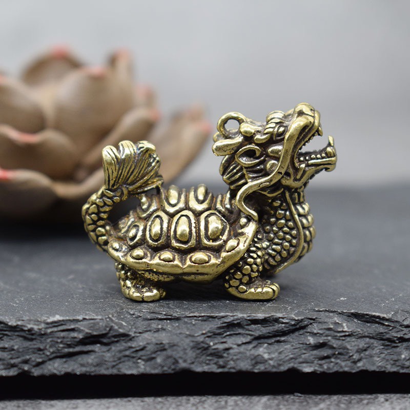 Tượng Nhỏ Phong Thủy Bằng Đồng Kiểu Dáng Rùa Đầu Rồng, Đem Lại Sự May Mắn Tài Lộc, Trưng Bày